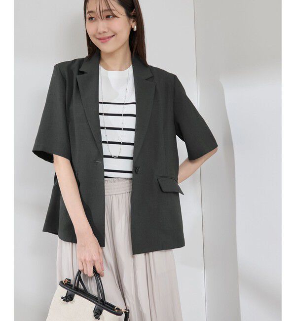 Rope&rsquo;Picnic「【接触冷感・吸水速乾・防シワ】エフォートレスリラックスハーフスリーブジャケット」|テーラードジャケット|