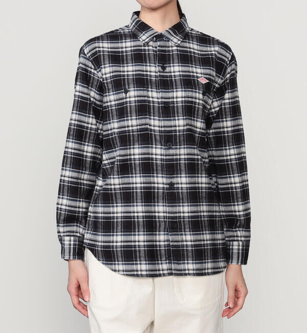 DANTON「DANTON | フランネル レギュラーカラー長袖シャツ WOMEN」|シャツ・ブラウス|BLACK系1