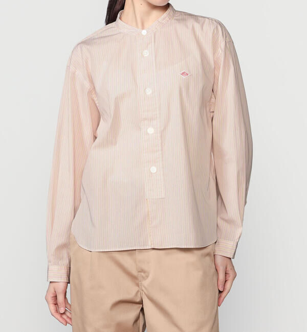 DANTON「DANTON | コットンポプリン 長袖バンドカラーシャツ STRIPE WOMEN」|シャツ・ブラウス|