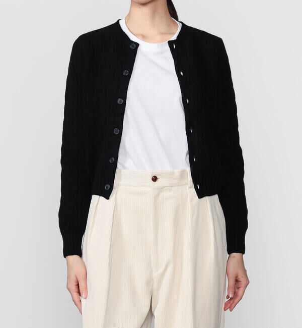 Morris & Sons「MORRIS & SONS | ジーロンラム ケーブルニットカーディガン WOMEN」|ニット・セーター|BLACK