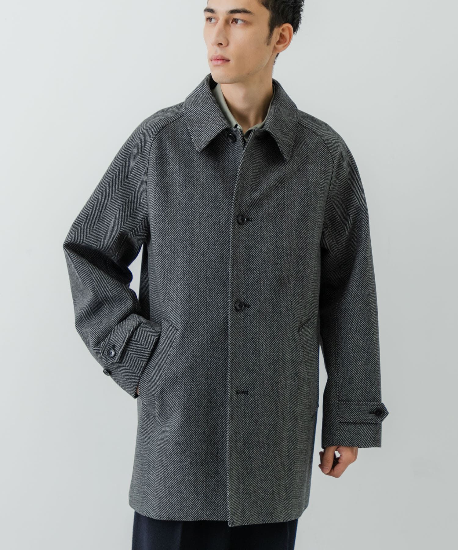 URBAN RESEARCH「WINDPROOF TWEED HALF COAT」|ノーカラーコート|