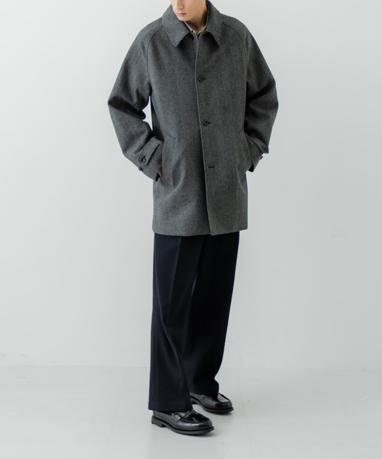 URBAN RESEARCH「WINDPROOF TWEED HALF COAT」|ノーカラーコート|