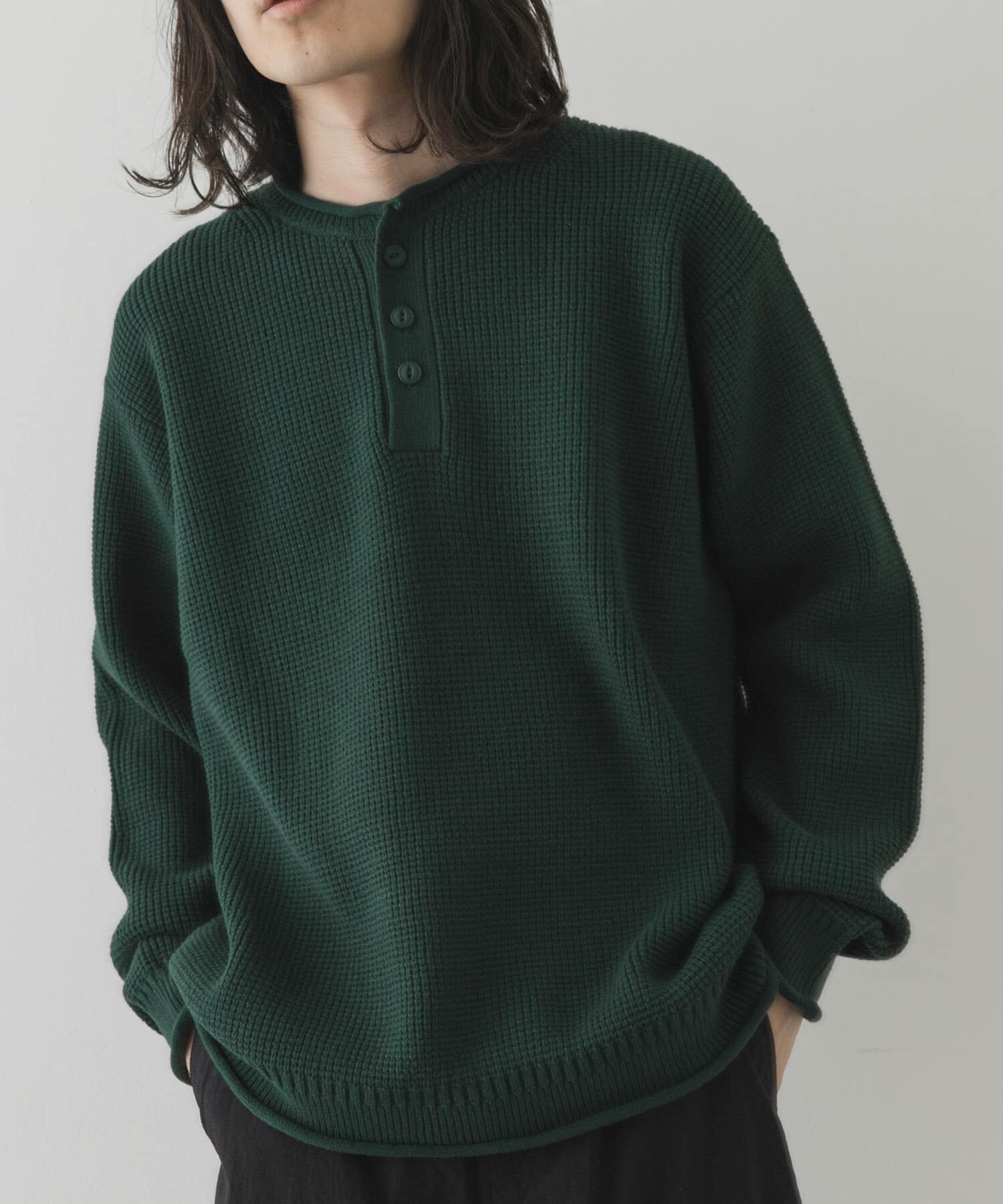 Sonny Label 「ワッフルヘンリーネックニットプルオーバー」|ニット・セーター|グリーン