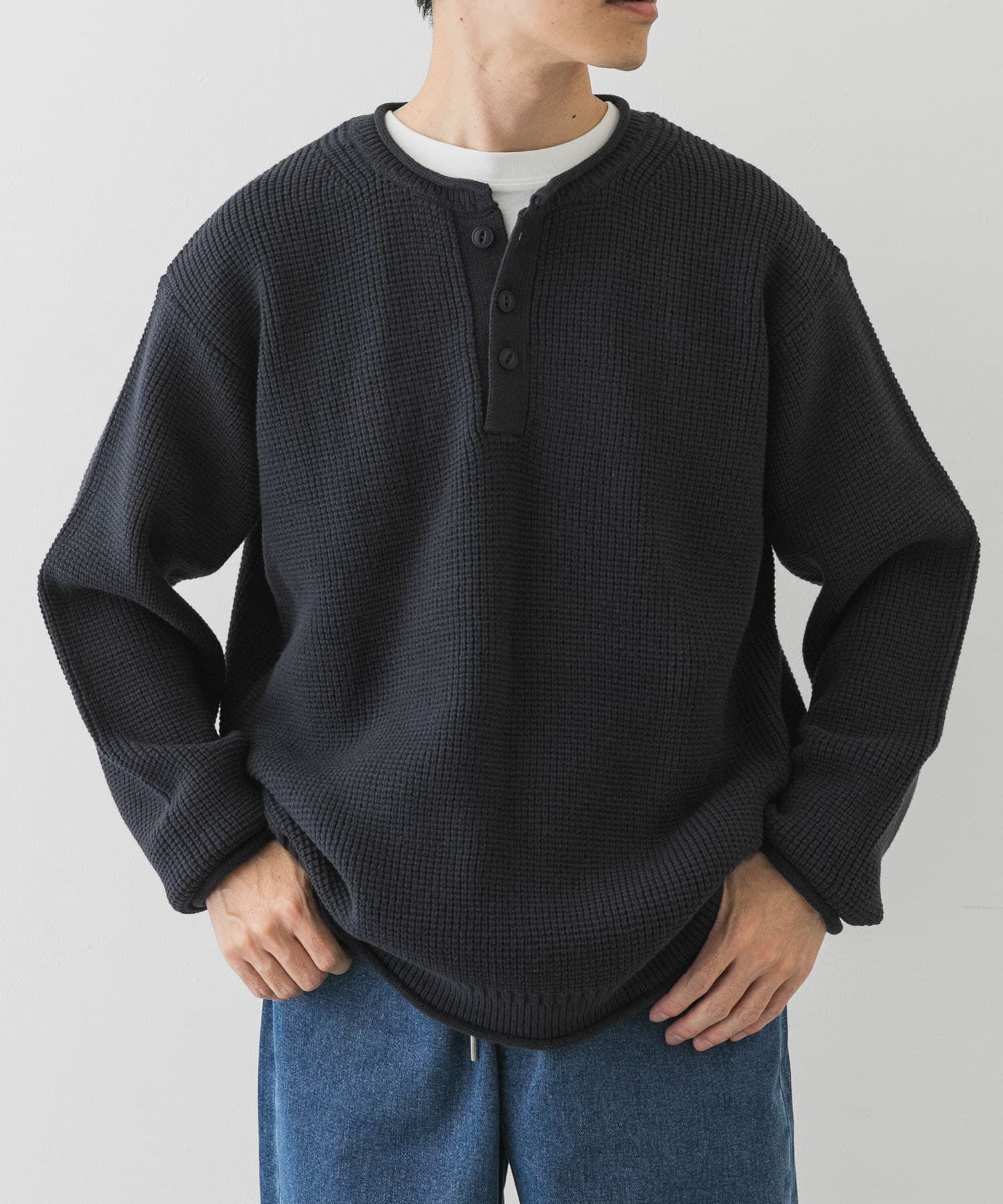 Sonny Label 「ワッフルヘンリーネックニットプルオーバー」|ニット・セーター|ネイビー