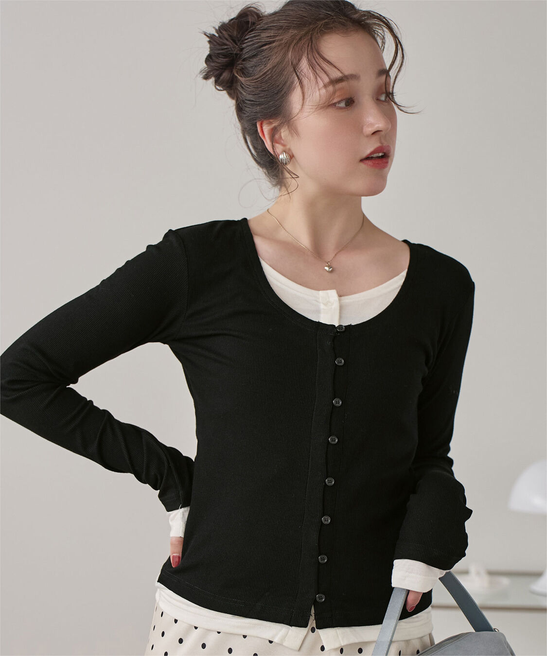titivate「レイヤード風リブカットソートップス」|Tシャツ・カットソー|ブラック