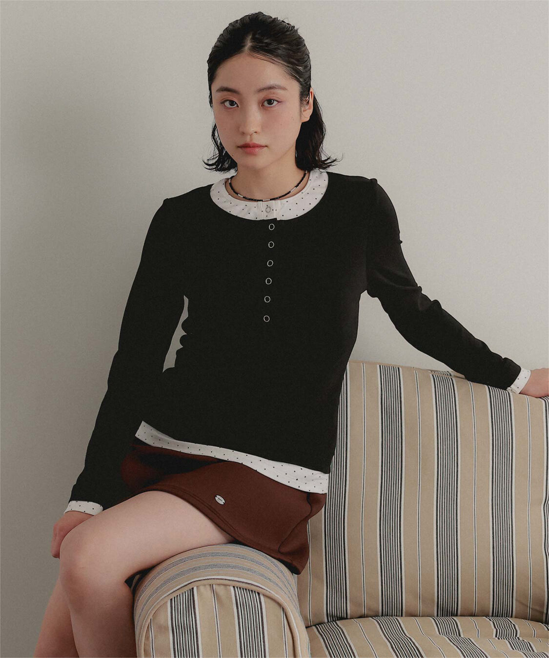 miette「レイヤード風ヘンリーネックトップス」|Tシャツ・カットソー|ドット2