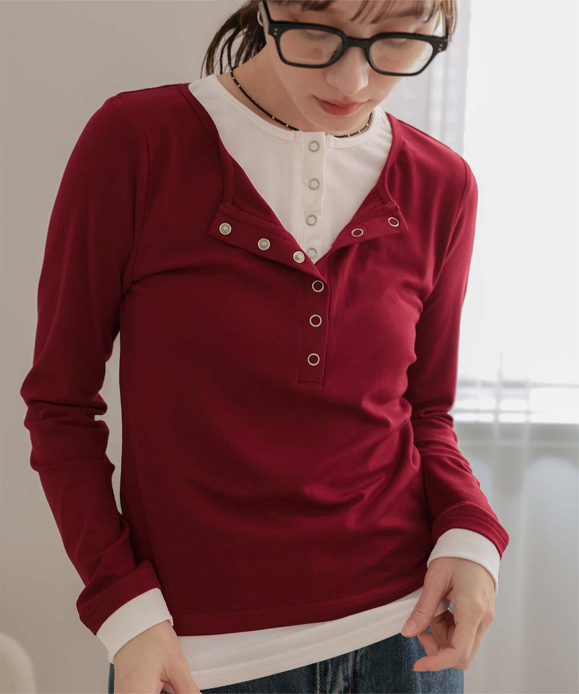 miette「レイヤード風ヘンリーネックトップス」|Tシャツ・カットソー|