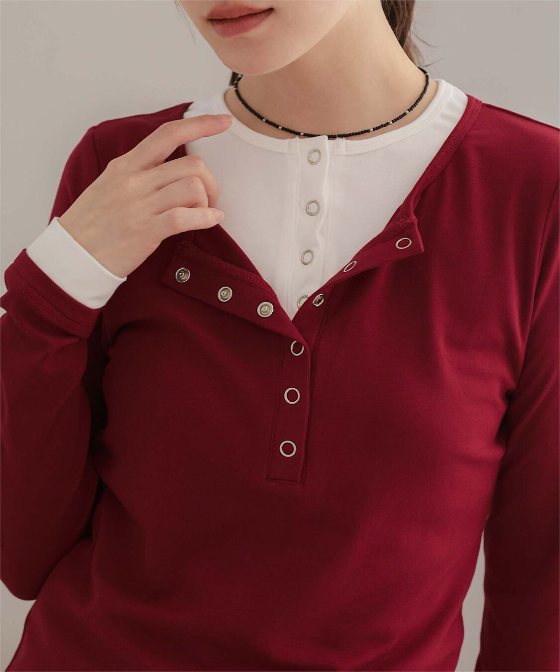 miette「レイヤード風ヘンリーネックトップス」|Tシャツ・カットソー|