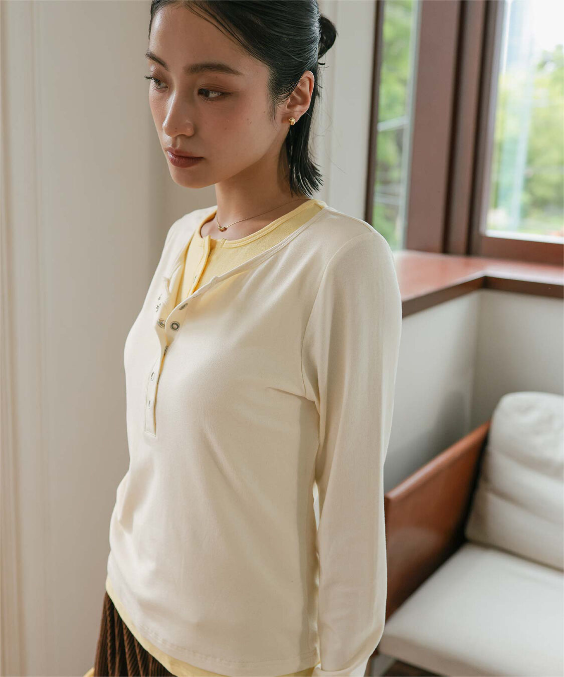 miette「レイヤード風ヘンリーネックトップス」|Tシャツ・カットソー|