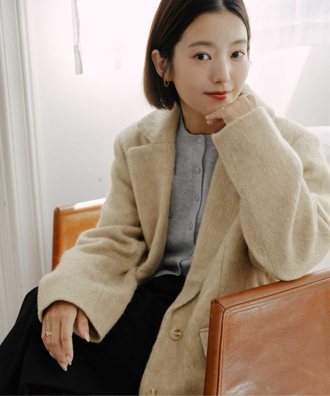 titivate「【yuiさんコラボアイテム】シャギー/チェックテーラードジャケットコート」|テーラードジャケット|