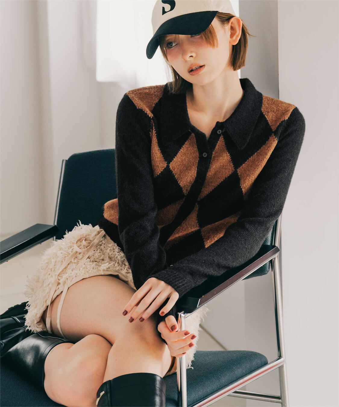 miette「【池田アリスさんコラボアイテム】襟付きアーガイル柄ニットカーディガン」|ニット・セーター|