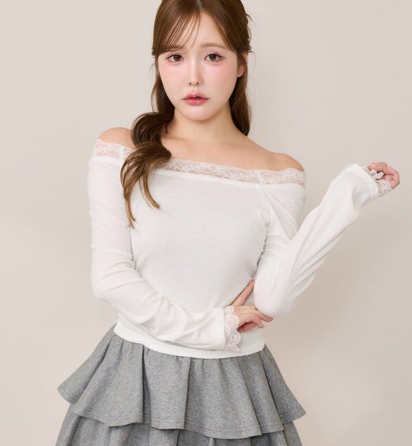 one after another NICE CLAUP「【ヒートジョイ】レーストップス」|Tシャツ・カットソー|オフホワイト