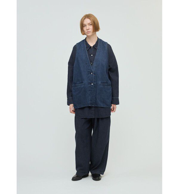 mizuiro ind「mizuiro ind デニムタックワイドパンツ」|デニム|