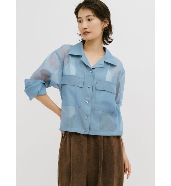 MIDIUMISOLID「MIDIUMISOLID for Ladies オープンカラーシアーシャツ」|シャツ・ブラウス|