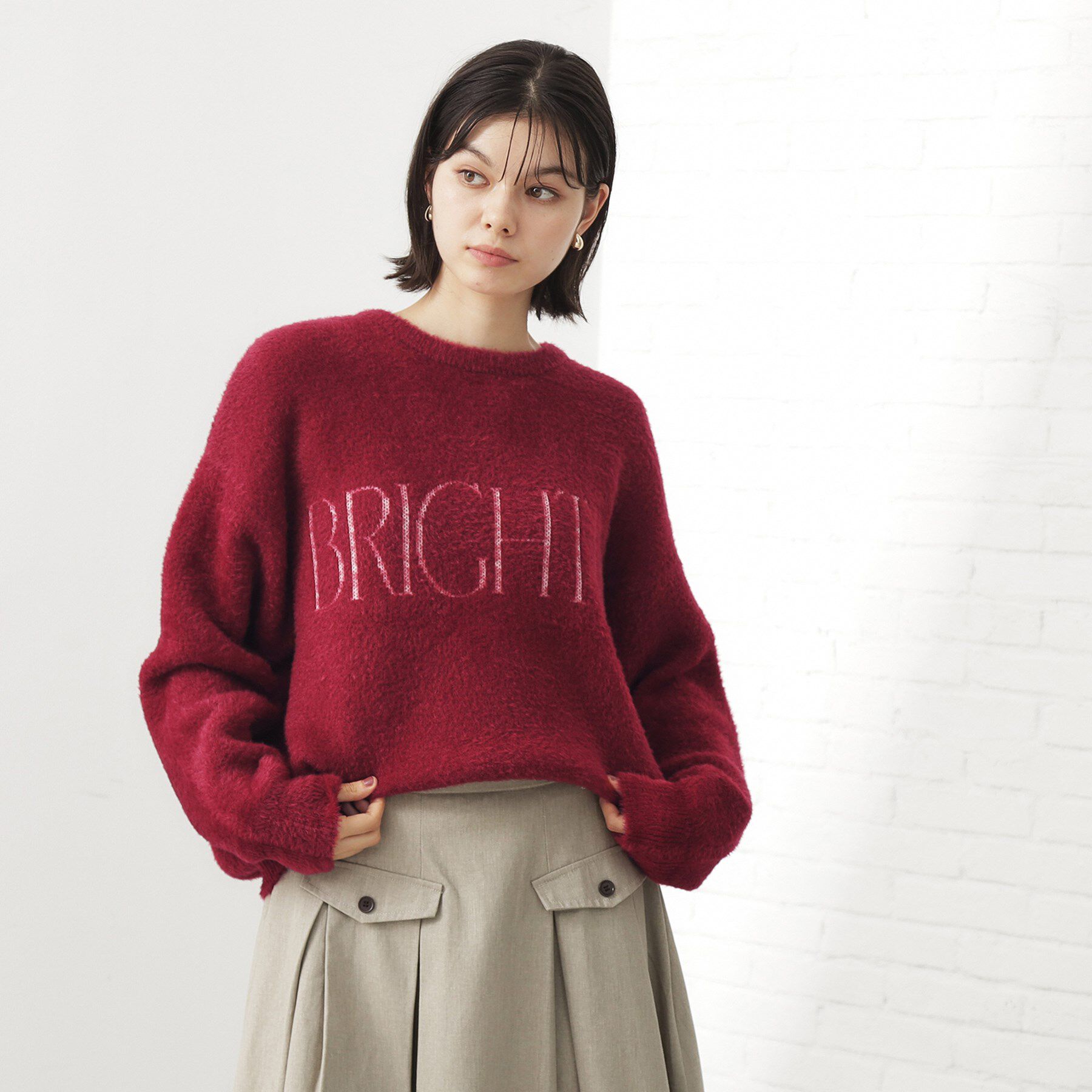 THE SHOP TK「ベルベットフェザー ロゴニットプルオーバー」|Tシャツ・カットソー|レッド(063)