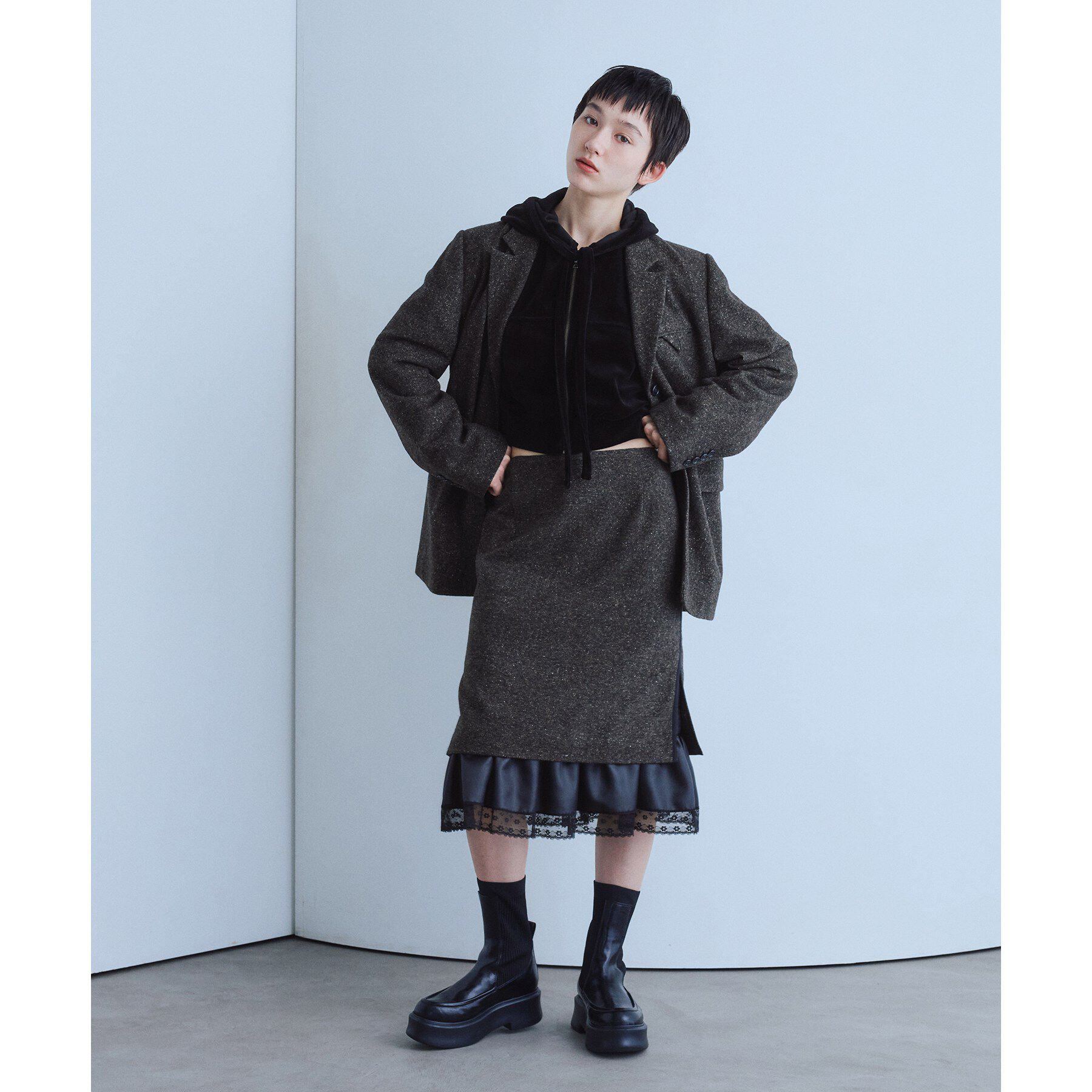 CODE A「nep tweed lace hem skirt」|スカート|