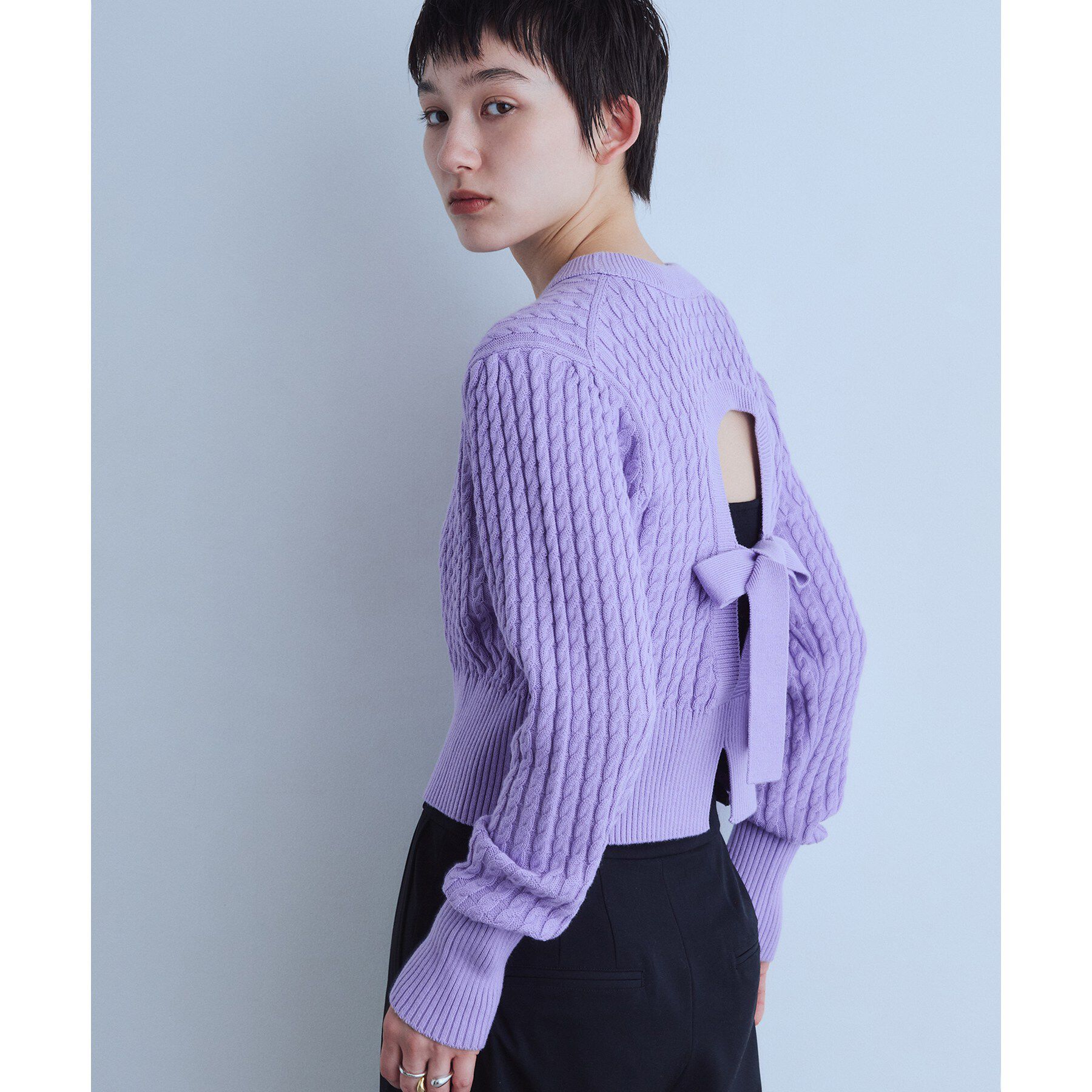 CODE A「cable open back knit」|ニット・セーター|ラベンダー(080)