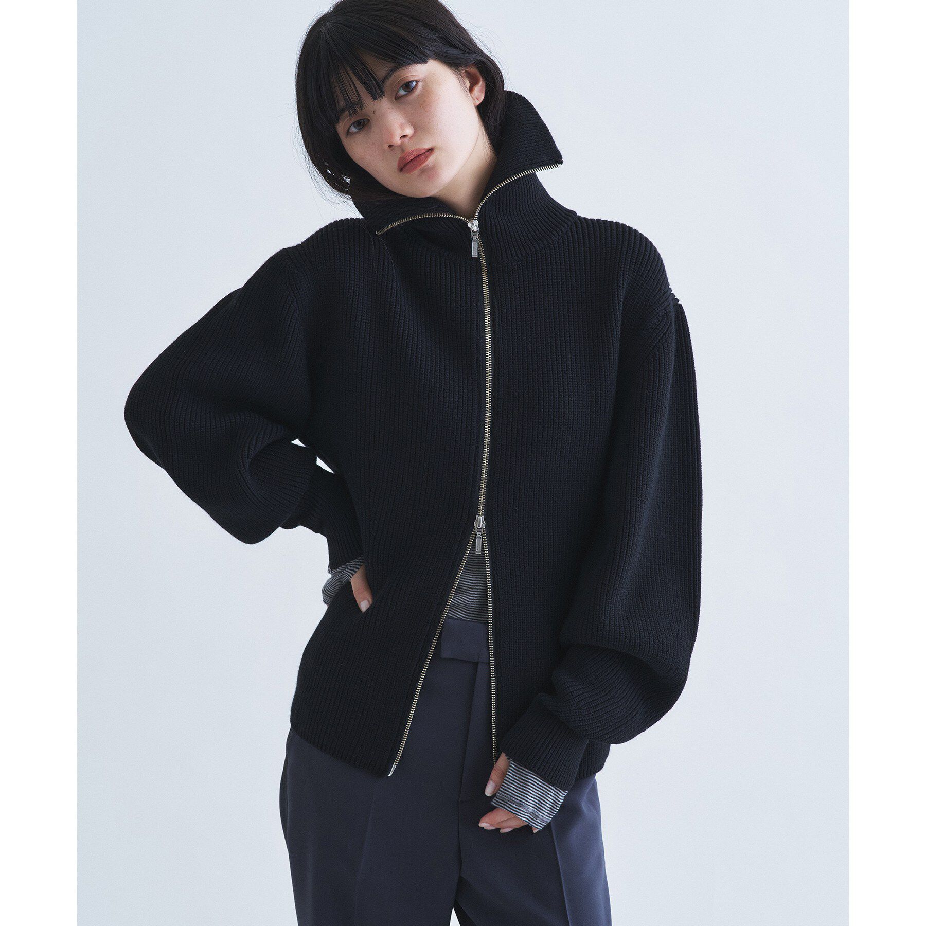 CODE A「form zip cardigan」|カーディガン|ブラック(019)