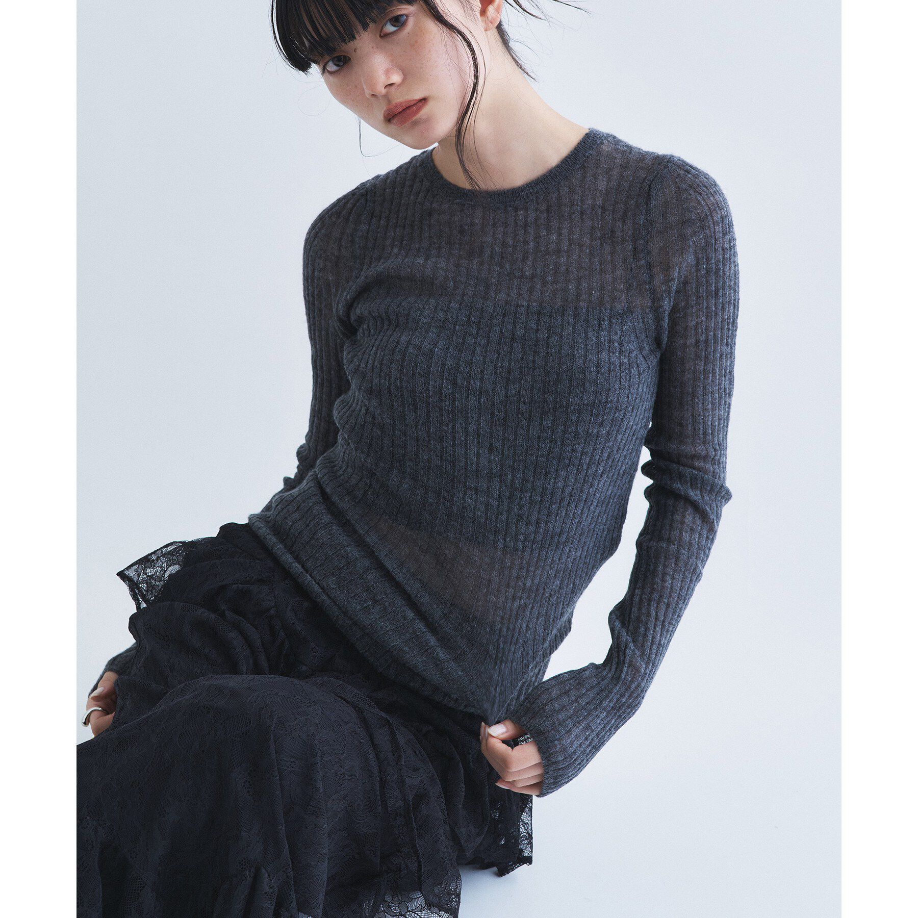 CODE A「sheer mohair pullover」|ニット・セーター|グレー(012)
