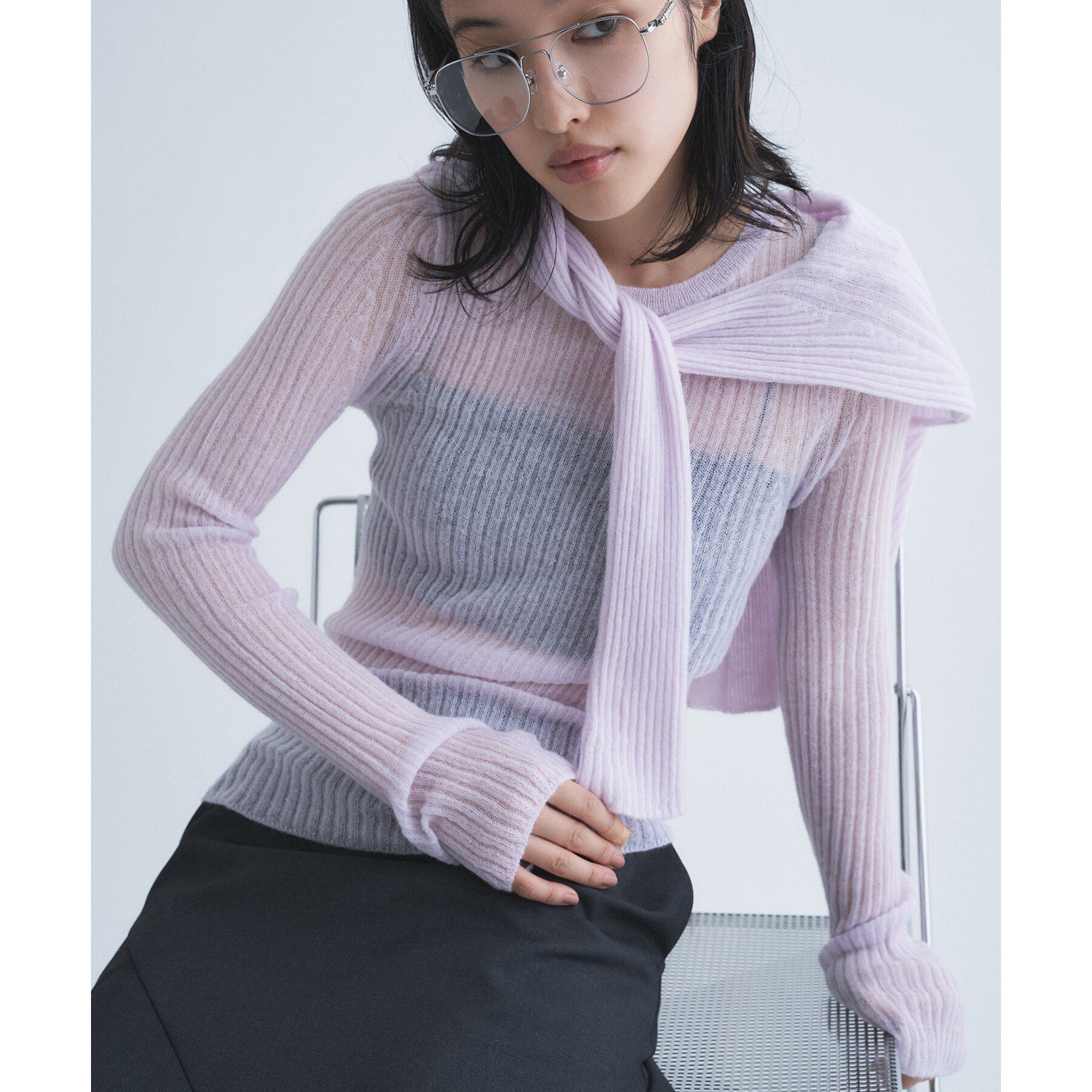CODE A「sheer mohair pullover」|ニット・セーター|ラベンダー(080)