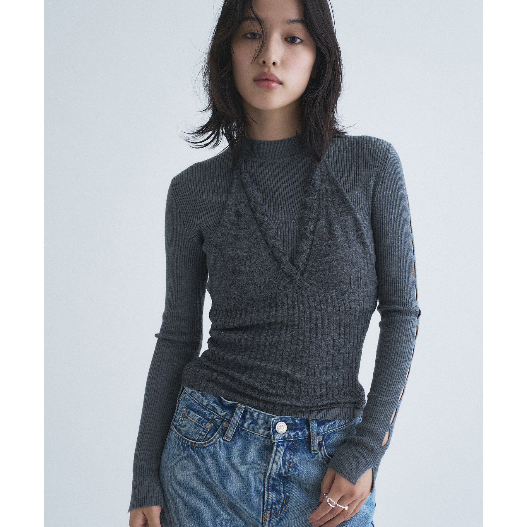 CODE A「sheer mohair cami」|ニット・セーター|グレー(012)
