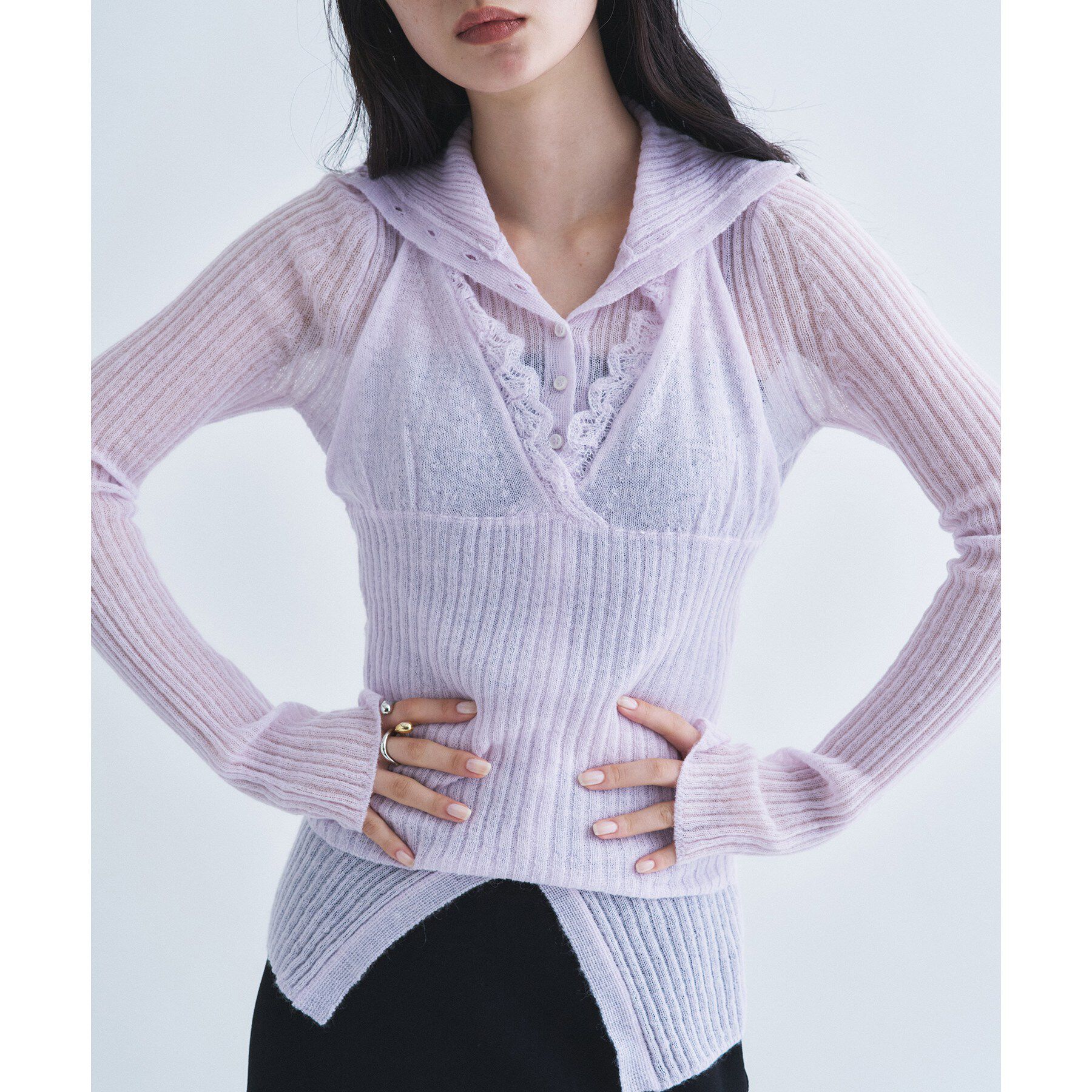 CODE A「sheer mohair cami」|ニット・セーター|ラベンダー(080)