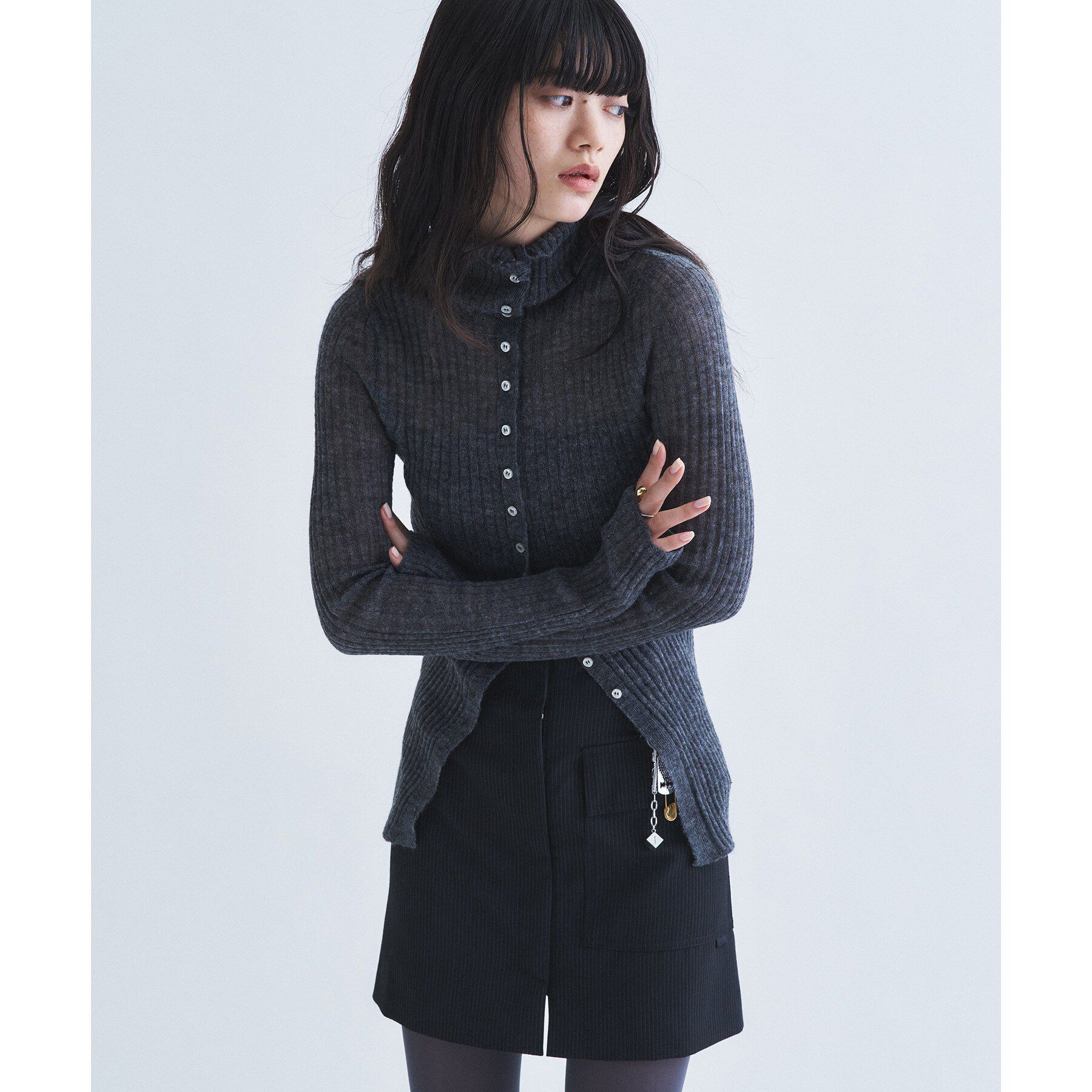 CODE A「sheer mohair rib cardigan」|カーディガン|グレー(012)