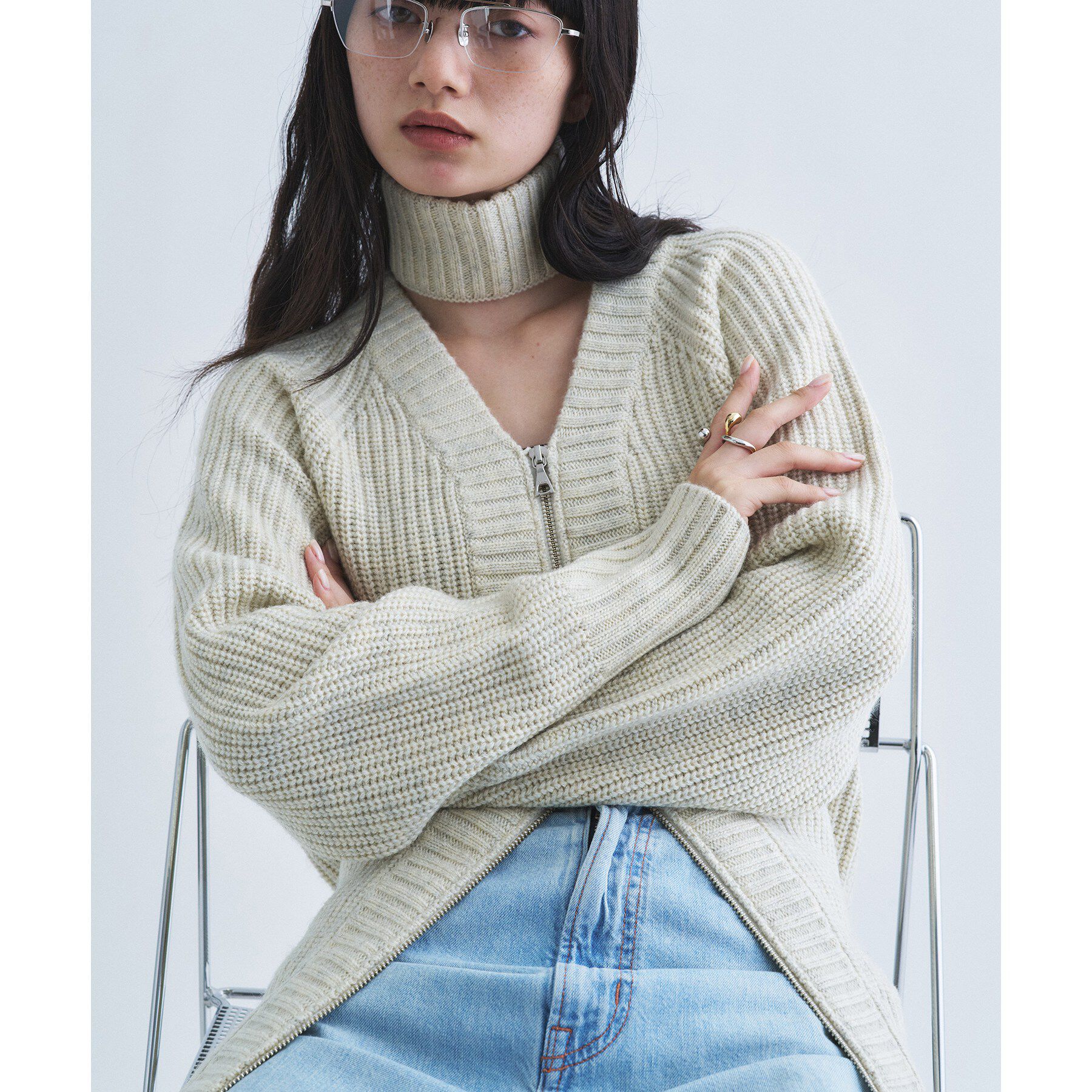 CODE A「【Re】dual form zip knit」|カーディガン|
