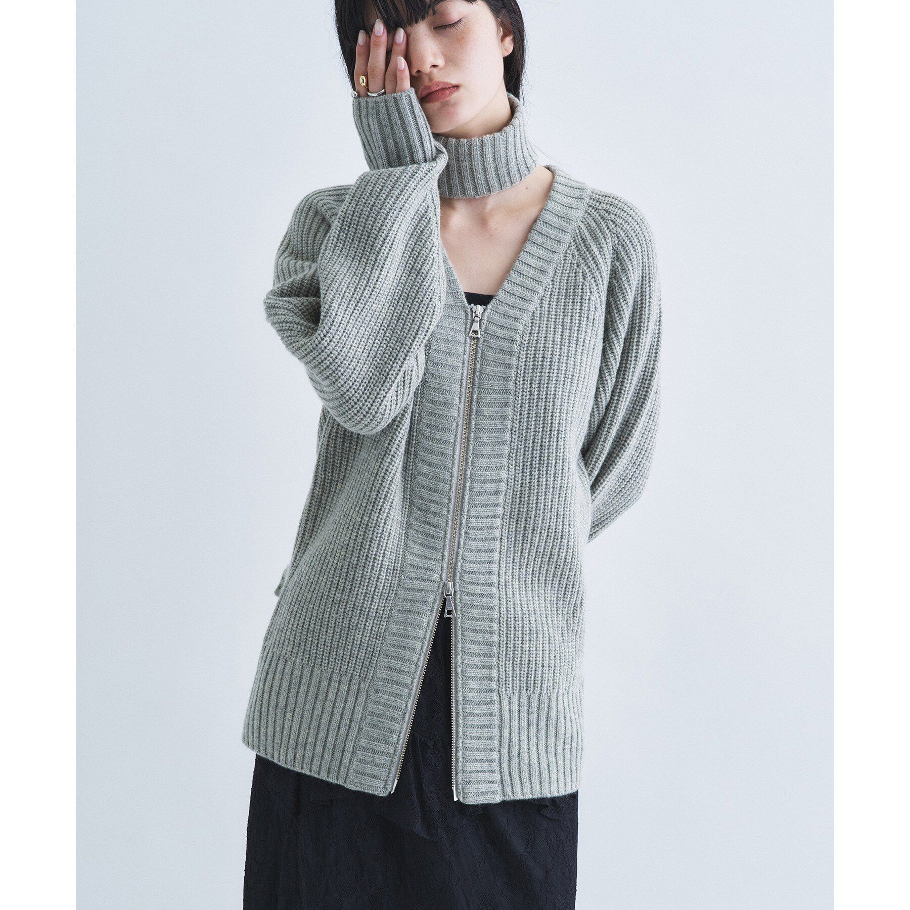CODE A「【Re】dual form zip knit」|カーディガン|グレー(012)
