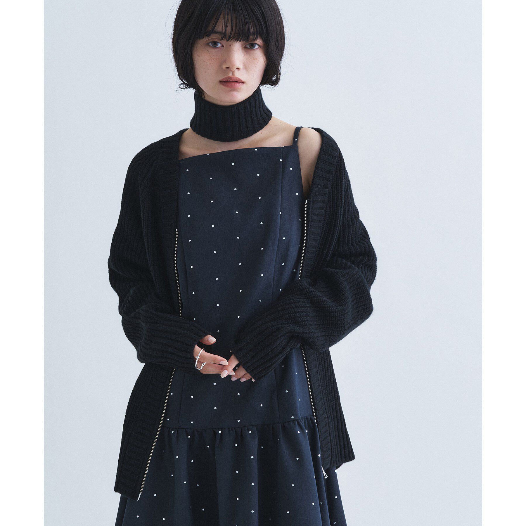 CODE A「【Re】dual form zip knit」|カーディガン|ブラック(019)
