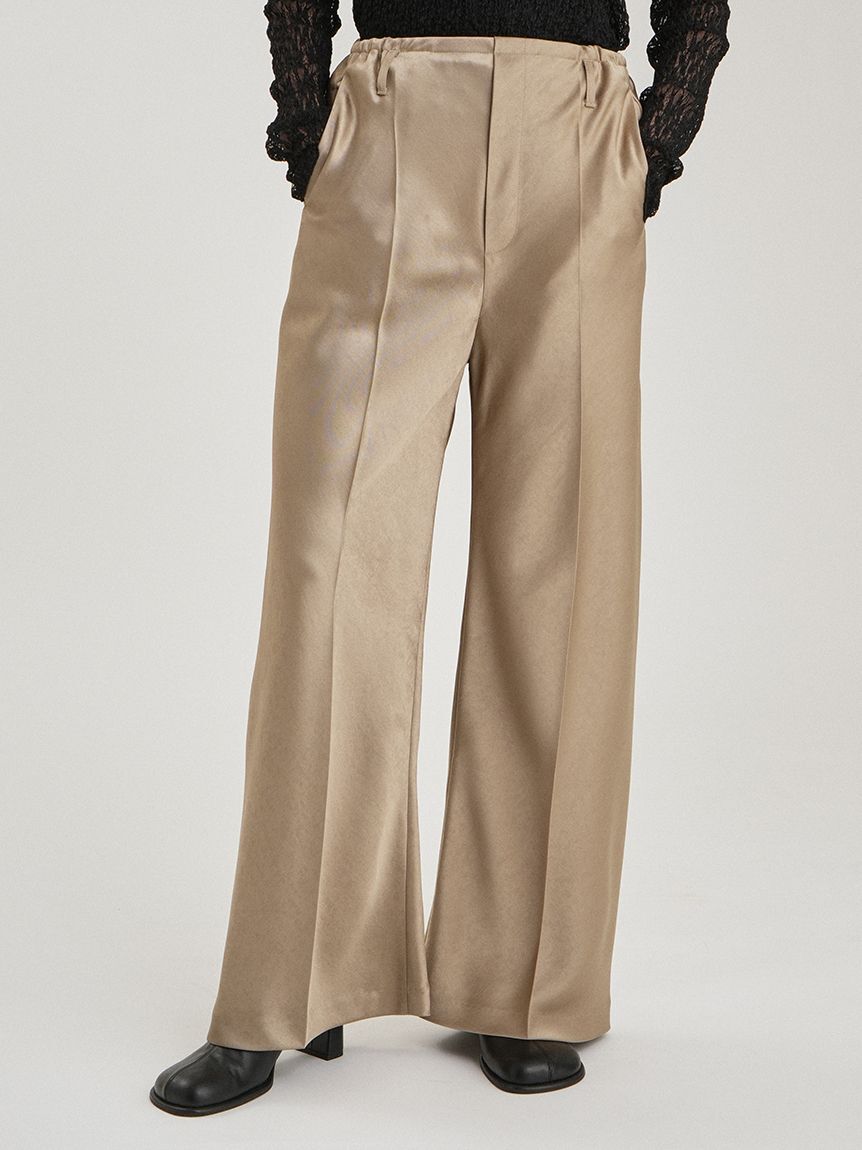Mila Owen「ウエストゴムワイドイージーサテンパンツ」|チノ|MOC