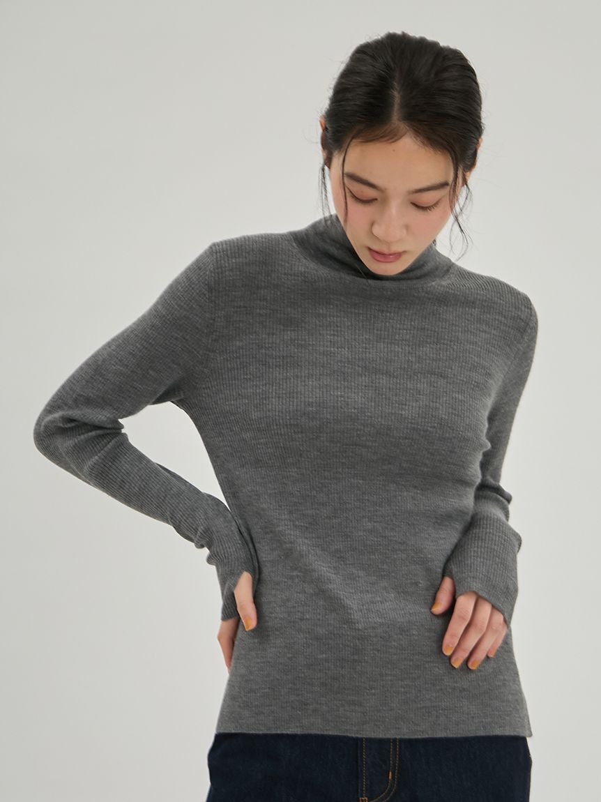 Mila Owen「【ウォッシャブル】指サックボトルネックニット」|ニット・セーター|GRY
