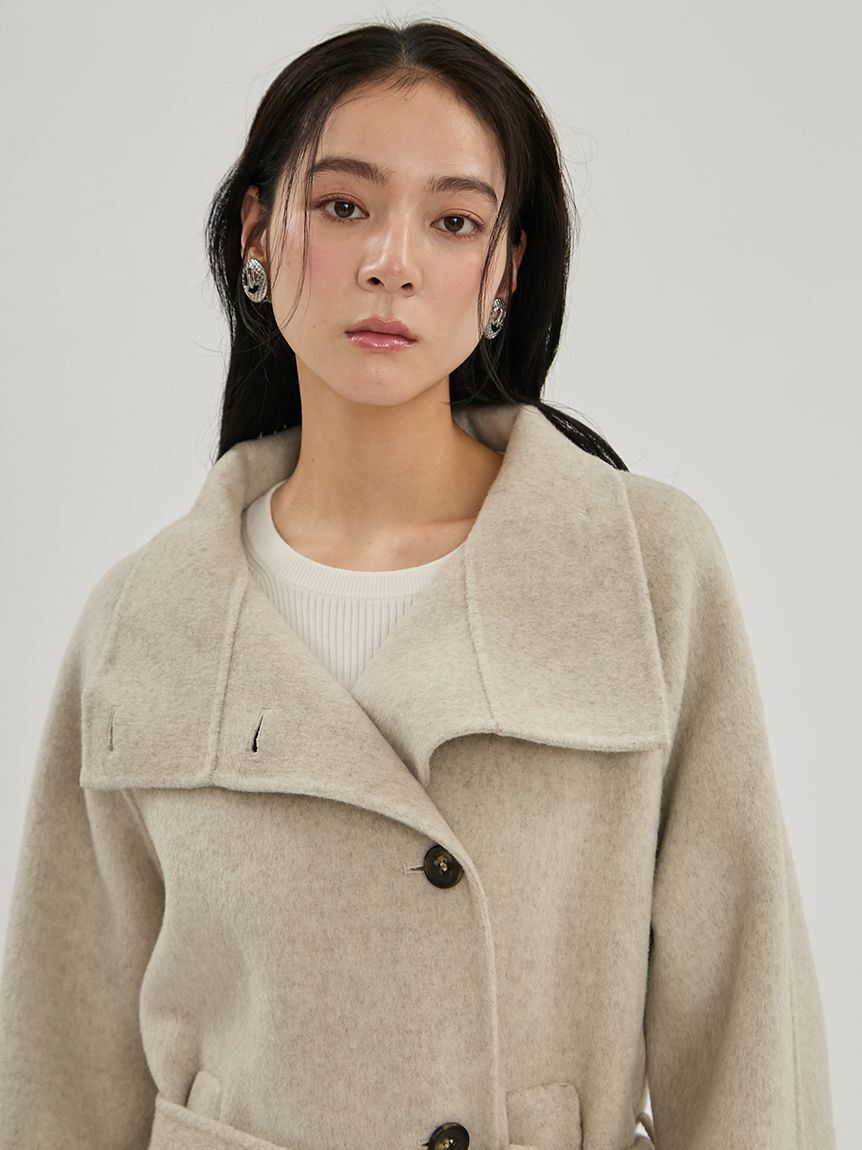 Mila Owen「スタンドカラーハーフ丈リバーコート」|ステンカラーコート|