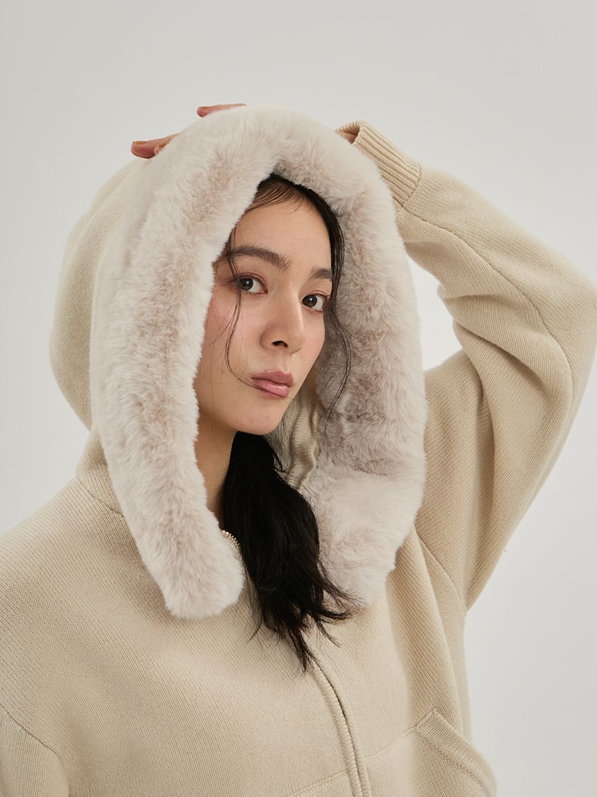 Mila Owen「ファー付きニットフーディ」|ニット・セーター|