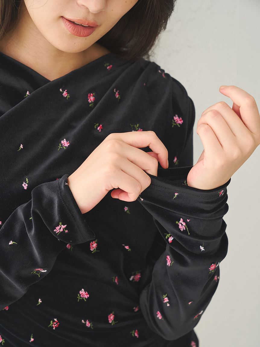 Mila Owen「【ウォッシャブル】エンブロイダリーベロアトップス」|Tシャツ・カットソー|