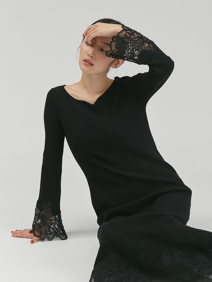 Mila Owen「レースドッキングニットワンピース」|ワンピース|
