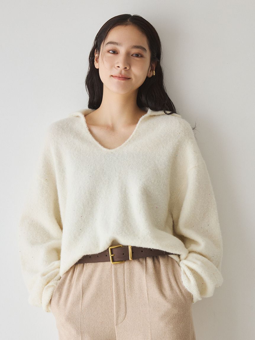 Mila Owen「アルパカ混スパンコールスキッパーニット」|ニット・セーター|WHT