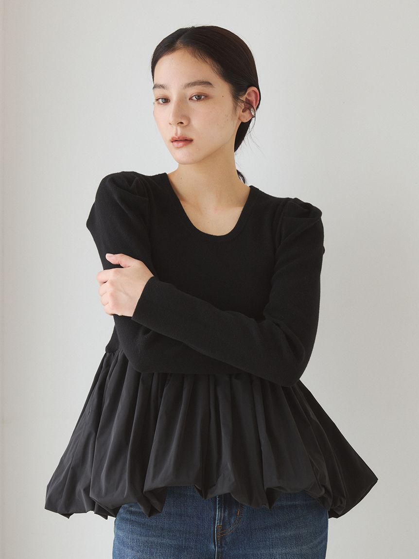 Mila Owen「【ウォッシャブル】2WAYタックスリーブペプラムニット」|ニット・セーター|BLK