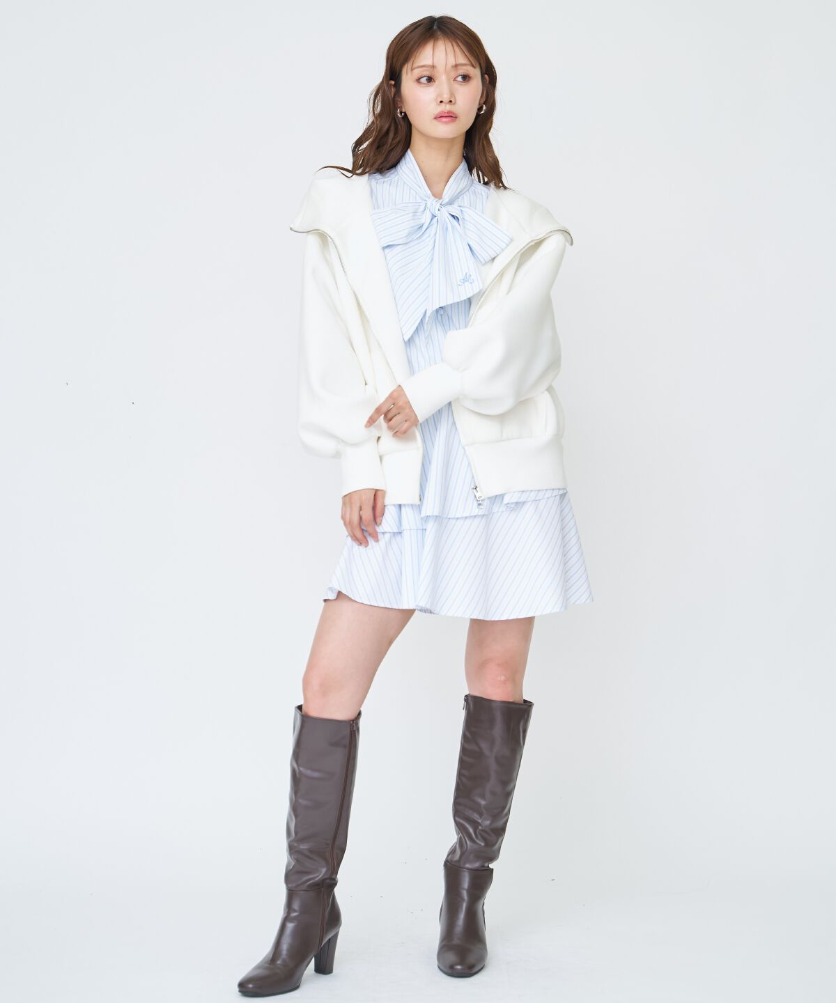 アンドクチュール「アシメストライプミニワンピース」|ワンピース|