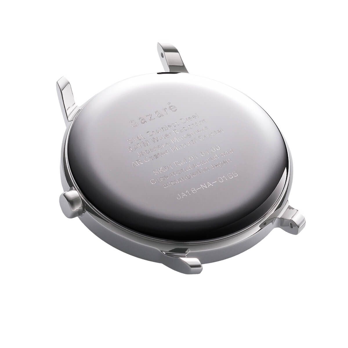 sazare「<sazare (ｻｻﾞﾚ) > 38mm ｼﾙﾊﾞｰｹｰｽ ﾎﾜｲﾄ ﾌﾞﾗｯｸﾚｻﾞｰﾍﾞﾙﾄ」|腕時計|