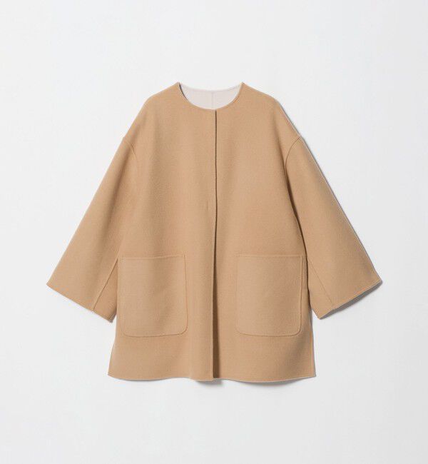UNITED ARROWS「バイカラー リバー ミドルコート」|ノーカラーコート|
