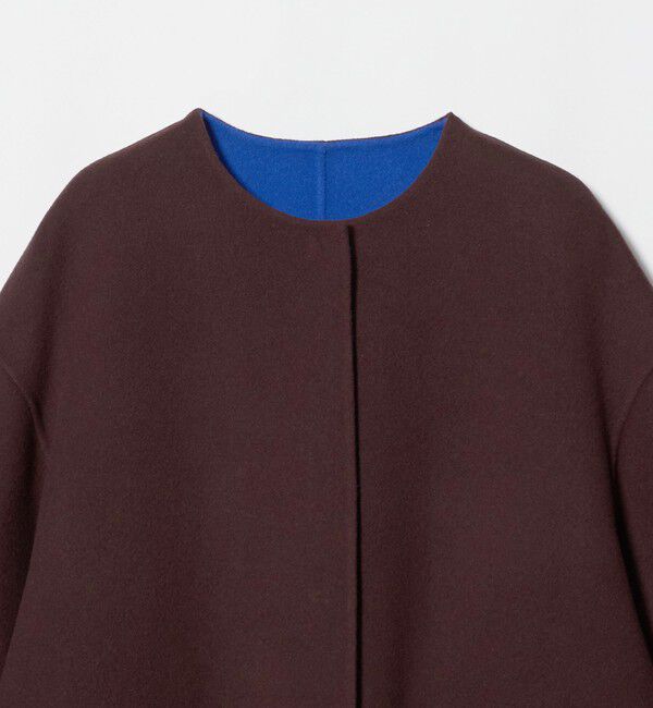 UNITED ARROWS「バイカラー リバー ミドルコート」|ノーカラーコート|