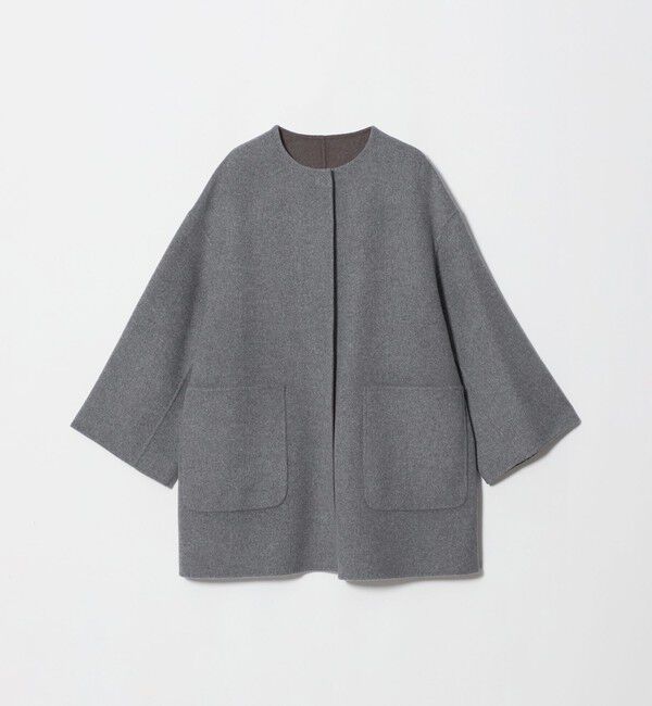 UNITED ARROWS「バイカラー リバー ミドルコート」|ノーカラーコート|