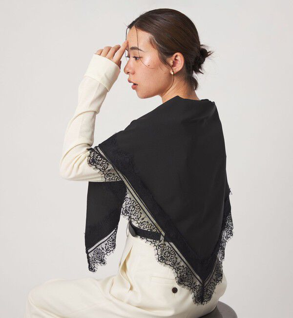 UNITED ARROWS green label relaxing「レーストリム 三角 スカーフ」|ストール|BLACK