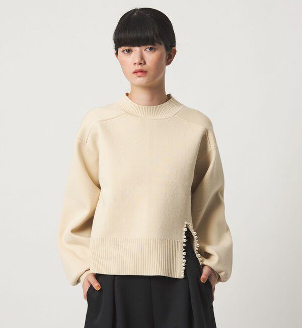 EMMEL REFINES「＜EMMEL REFINES＞EM フェイクパール スリット ニットプルオーバー」|ニット・セーター|NATURAL
