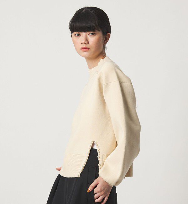 EMMEL REFINES「＜EMMEL REFINES＞EM フェイクパール スリット ニットプルオーバー」|ニット・セーター|