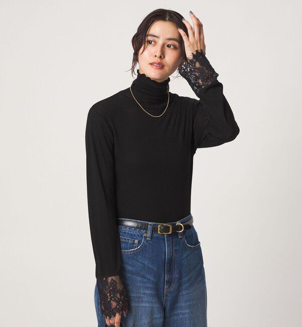 UNITED ARROWS green label relaxing「テレコ ソデ レース タートルネック プルオーバー」|Tシャツ・カットソー|