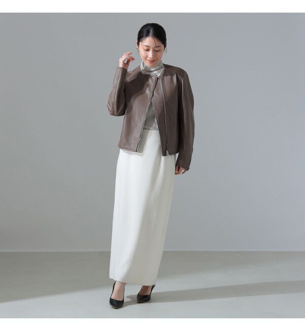 Demi-Luxe BEAMS 「マット シープスキン ノーカラー ライダース ブルゾン」|ブルゾン・スタジャン|
