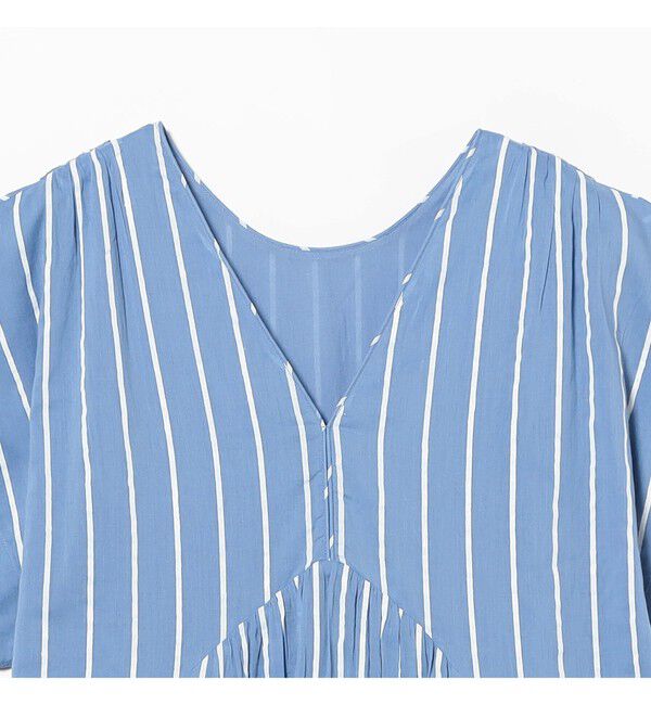 BEAMS SELECTION for WOMEN「【別注】ne Quittez pas / ボイル ストライプ フレンチスリーブ ワンピース」|ワンピース|