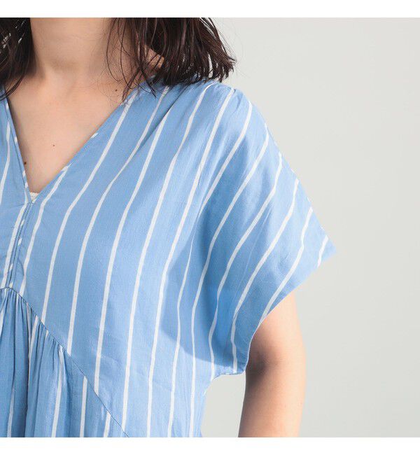 BEAMS SELECTION for WOMEN「【別注】ne Quittez pas / ボイル ストライプ フレンチスリーブ ワンピース」|ワンピース|